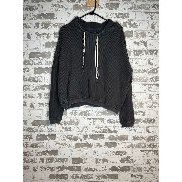 Aerie | women cropped gray ribbed hoodie - Picture 10 of 10